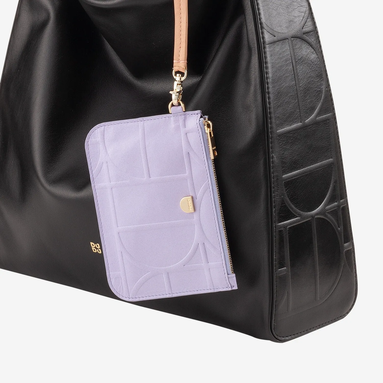 DuDubags Estoril clutch i skinn svart nude håndleddsreim
