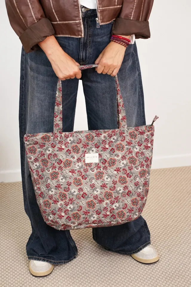 De La Mur Nira stor shopper burgunder jacquard med glidelås