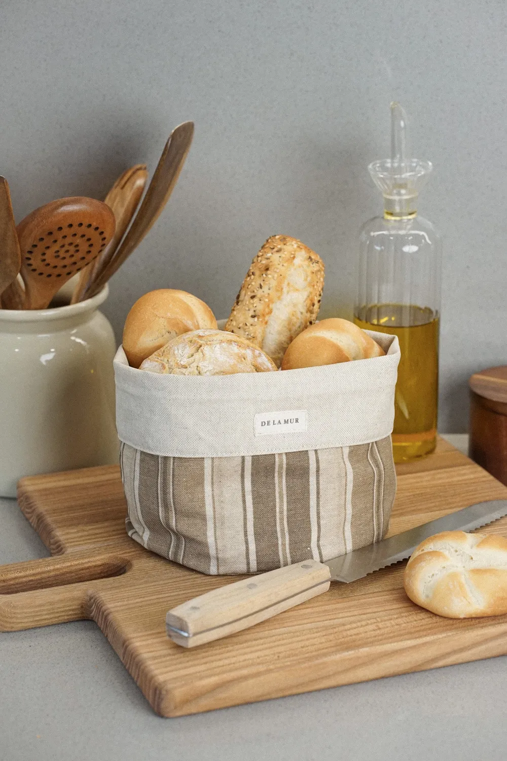De La Mur Soro oppbevaringskurv 17 cm stripet brun beige
