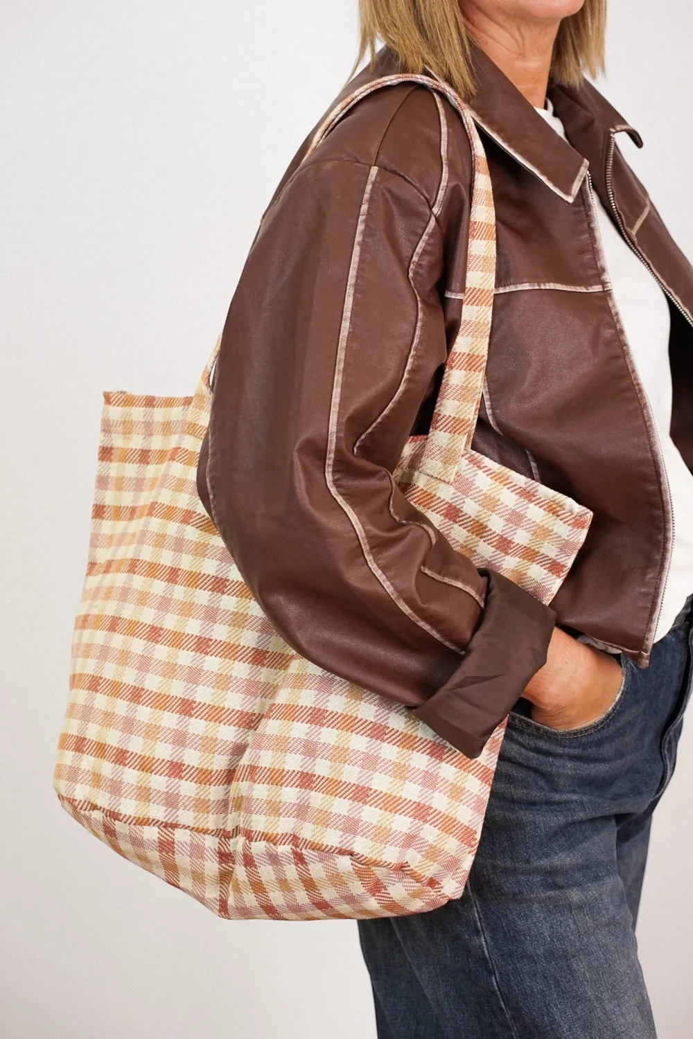 De La Mur Zia shopper stor terrakotta rutet