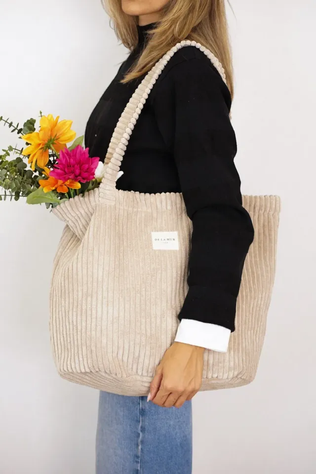 De La Mur Moka stor shopper beige kordfløyel