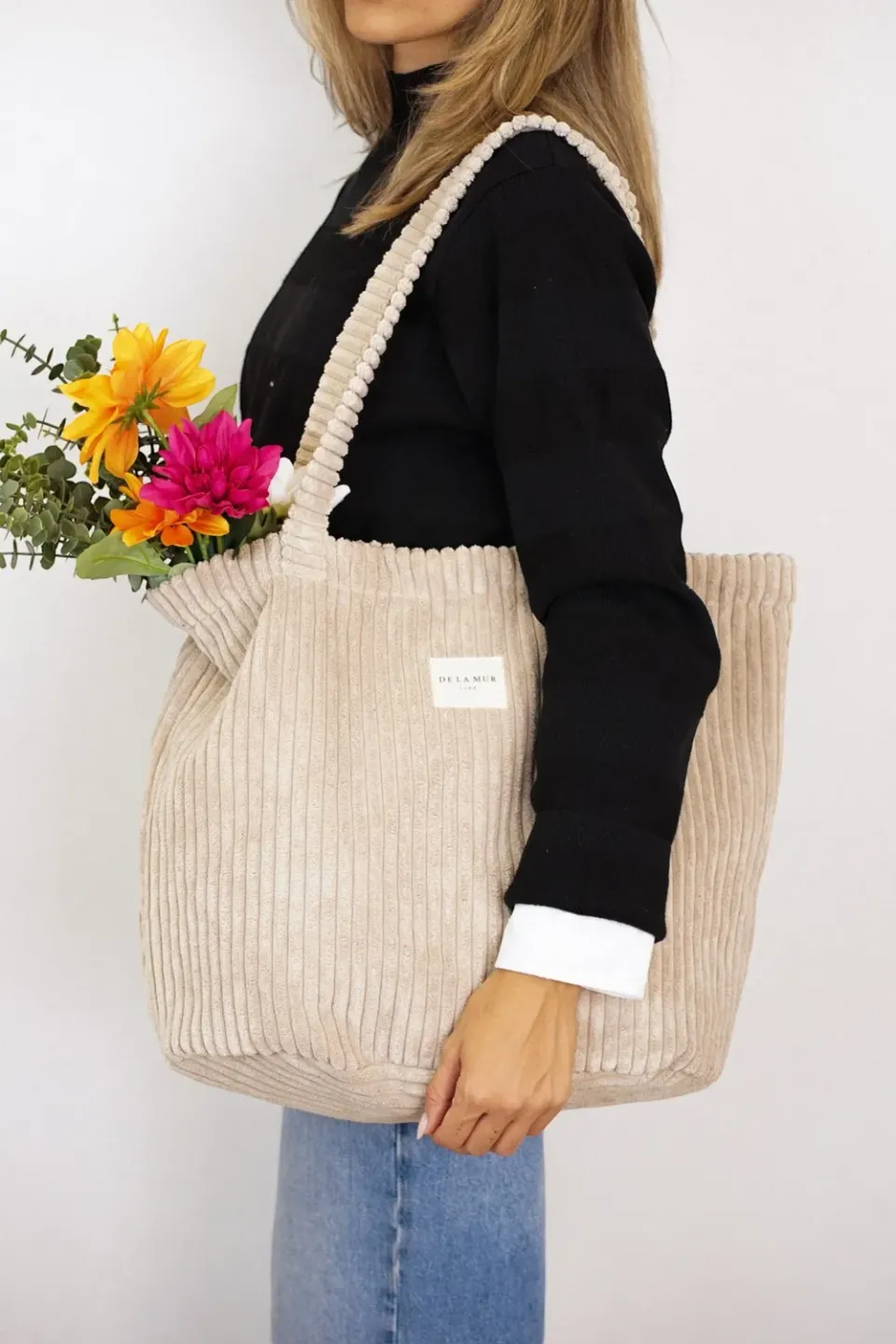 De La Mur Moka stor shopper beige kordfløyel