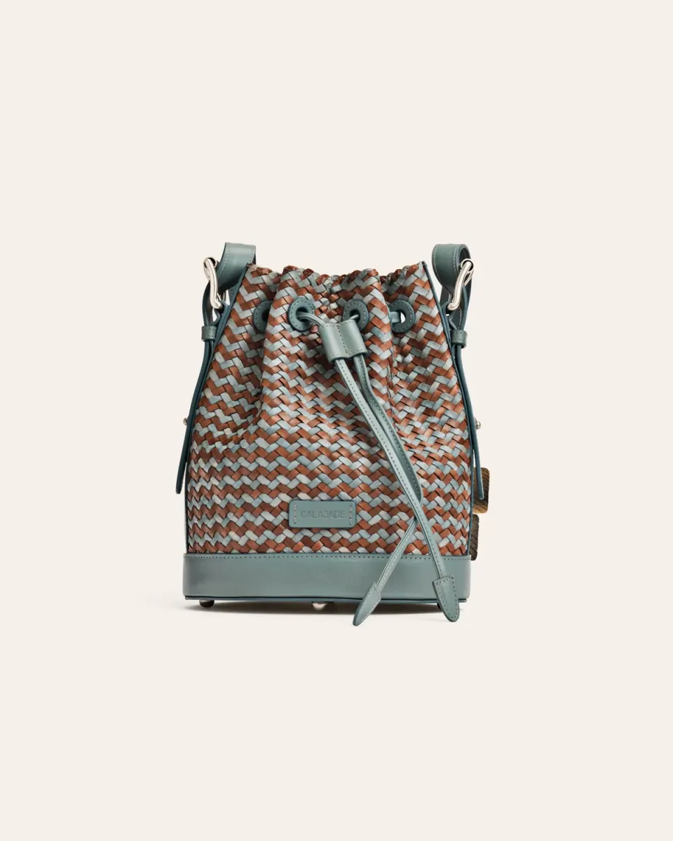 Cala Jade Mini Bucket bøtteveske Taupe Teal vevd