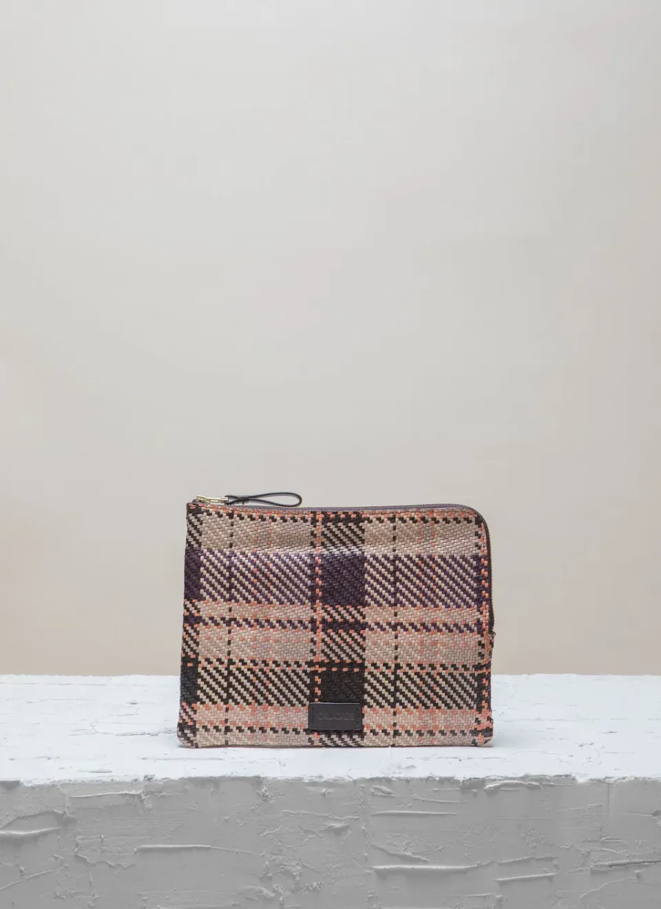 Cala Jade Batu S clutch Terra Tartan Twill ku-skinn