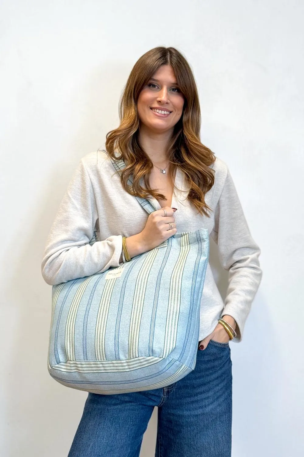 De La Mur Cata Grande shopper blå stripet