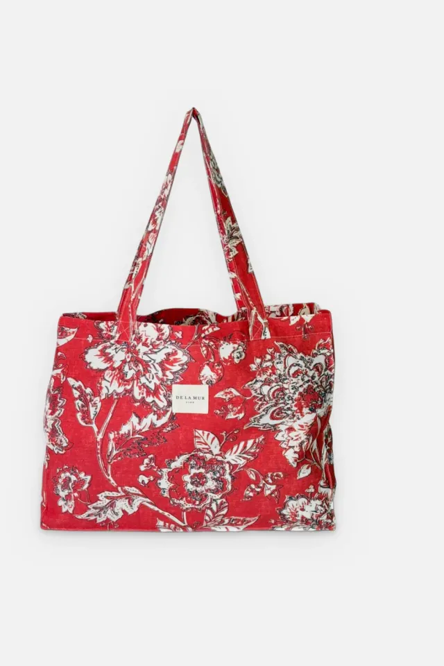 De La Mur Usha rektangulær shopper hvit rød blomstret