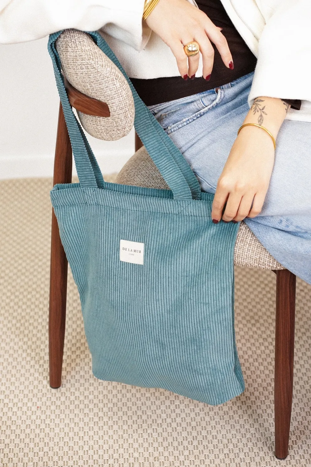 De La Mur Jade totebag liten 35 cm blå kordfløyel