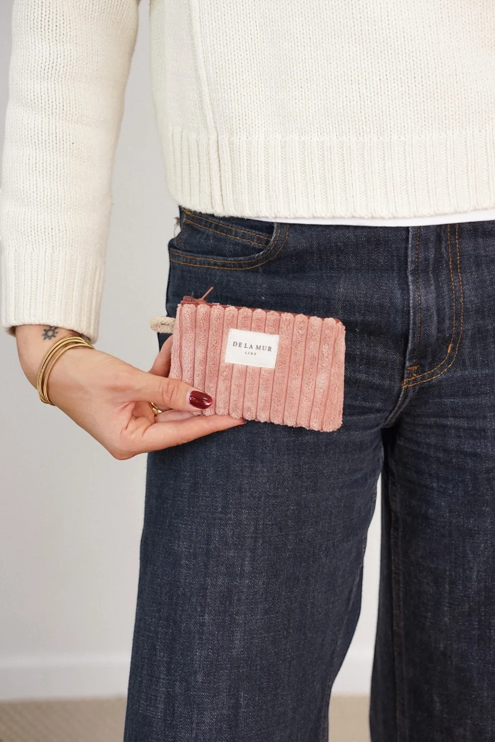 De La Mur Crepe lommebok 12x8 cm rosa kordfløyel