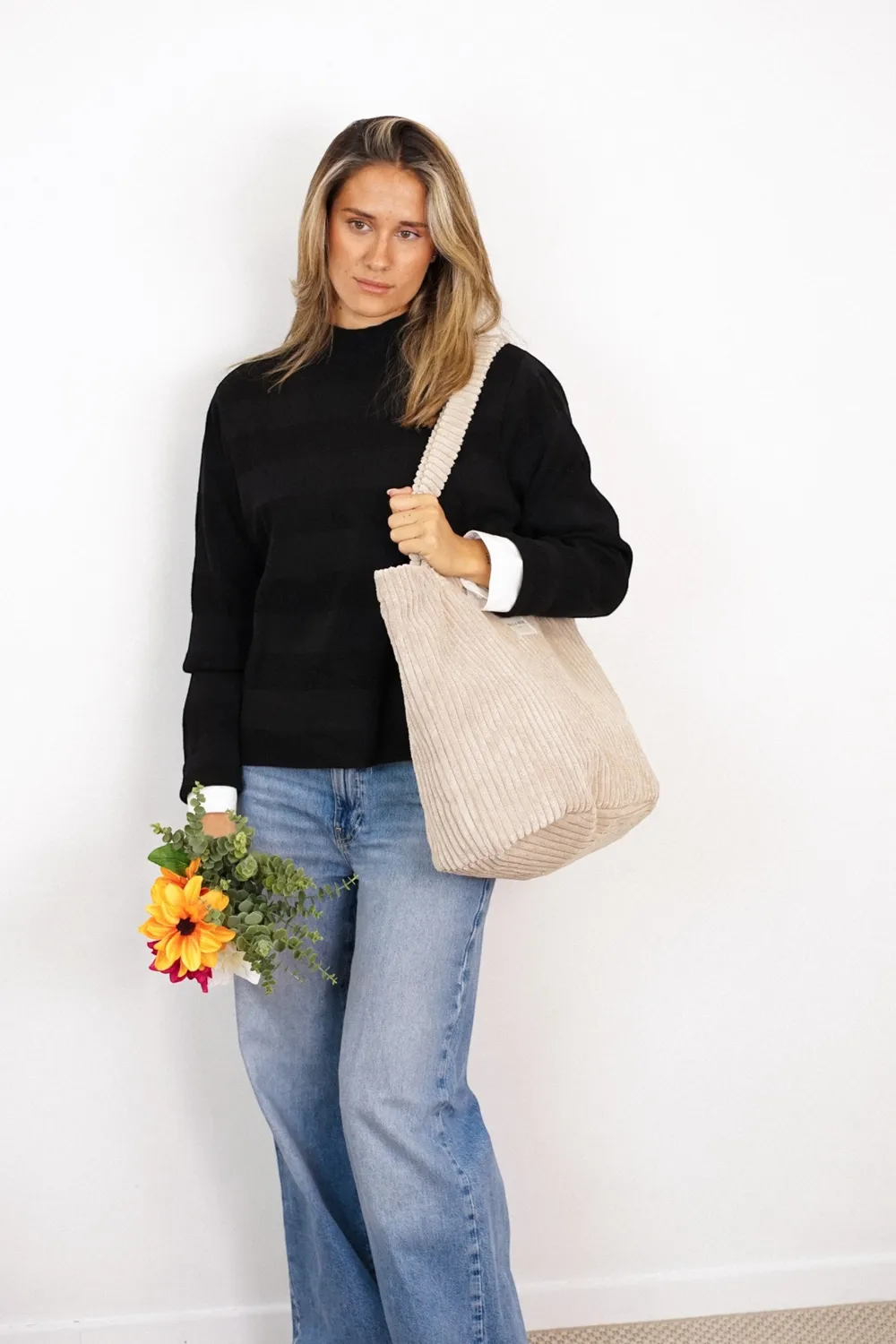 De La Mur Moka stor shopper beige kordfløyel