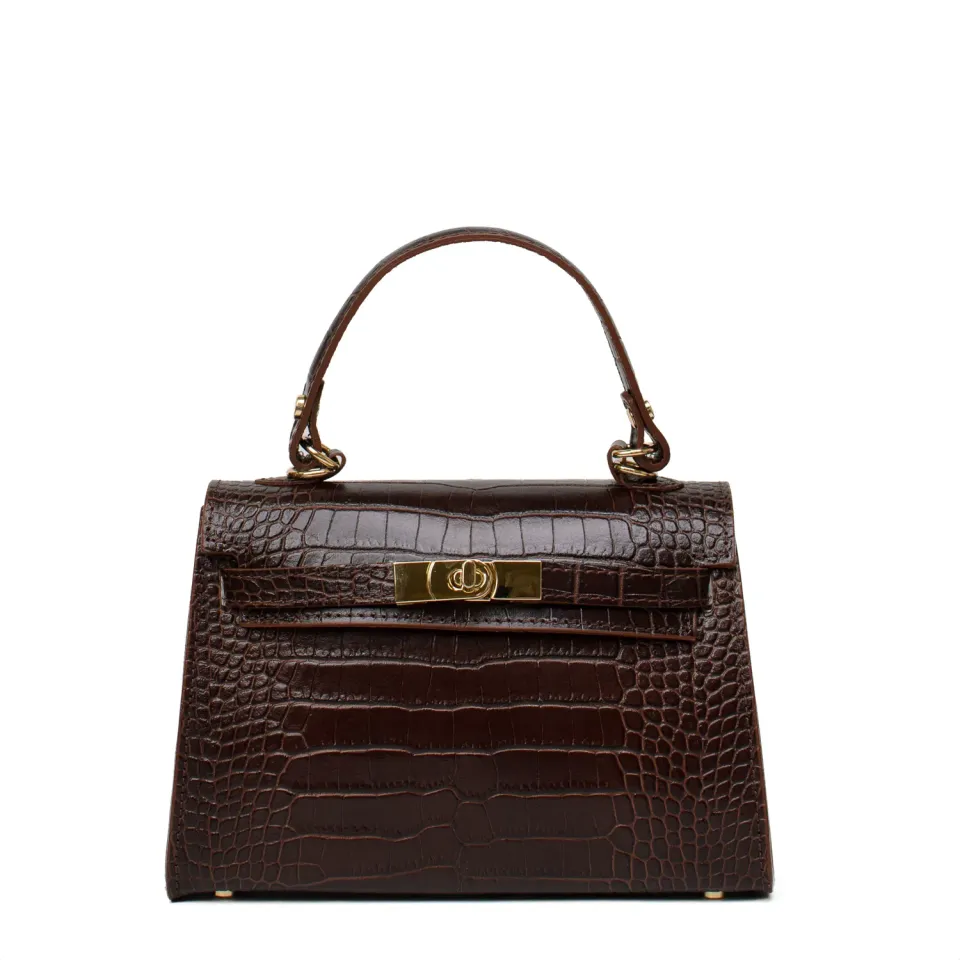 Latalia Trento Maxi veske brun croco 24 cm skinn