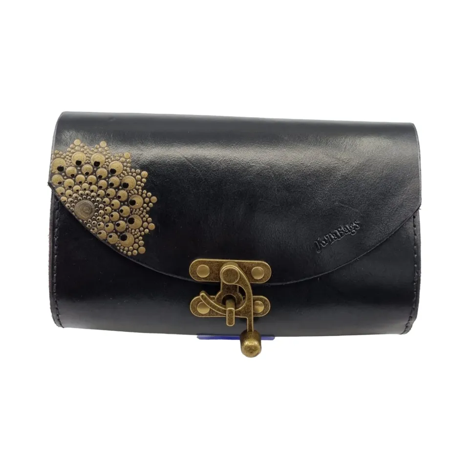 Julia Stray clutch lær sort mandala 23x13x5 cm unika