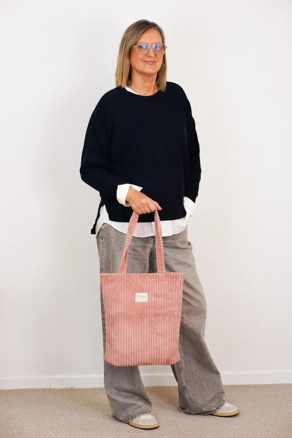 De La Mur Crepe totebag rosa kordfløyel med glidelås