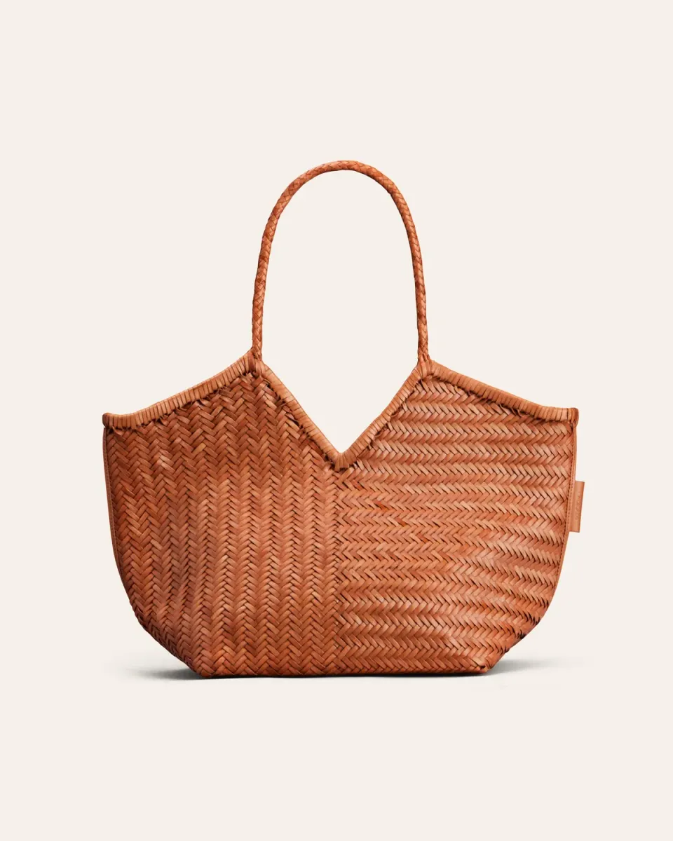 Calajade Humi totebag i skinn Sun Burn flettet stor