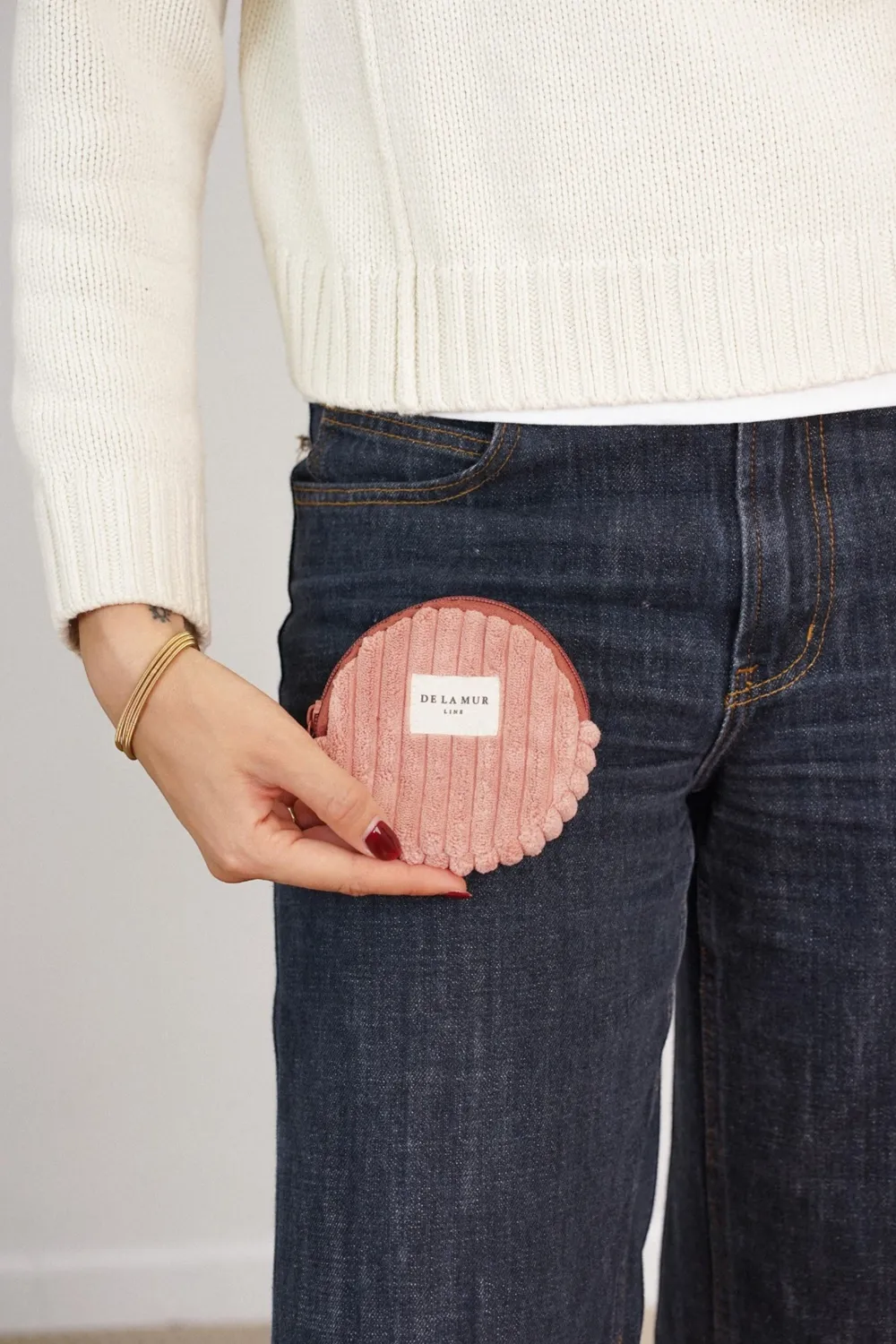 De La Mur Crepe myntveske rund rosa kordfløyel