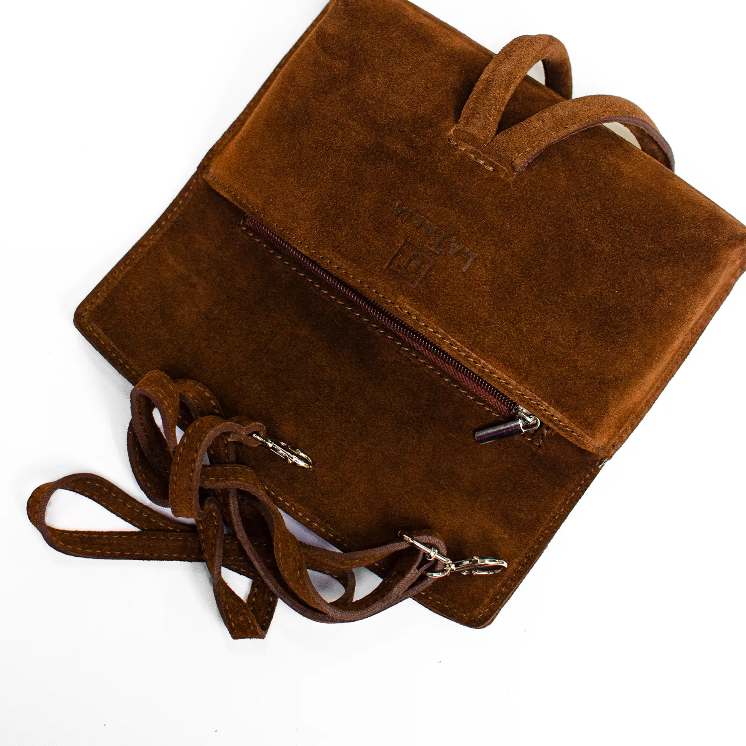 Latalia Barletta clutch melkesjokolade semsket skinn