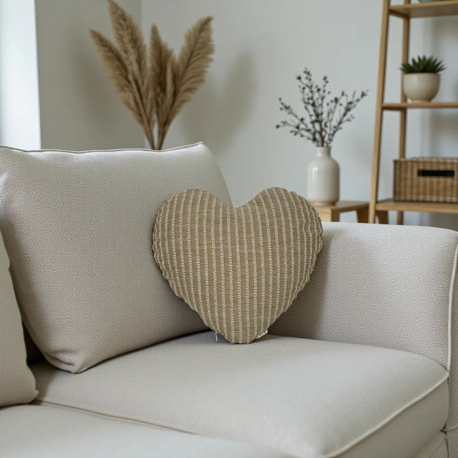 De La Mur Sage hjertepute 33x33 stripet beige