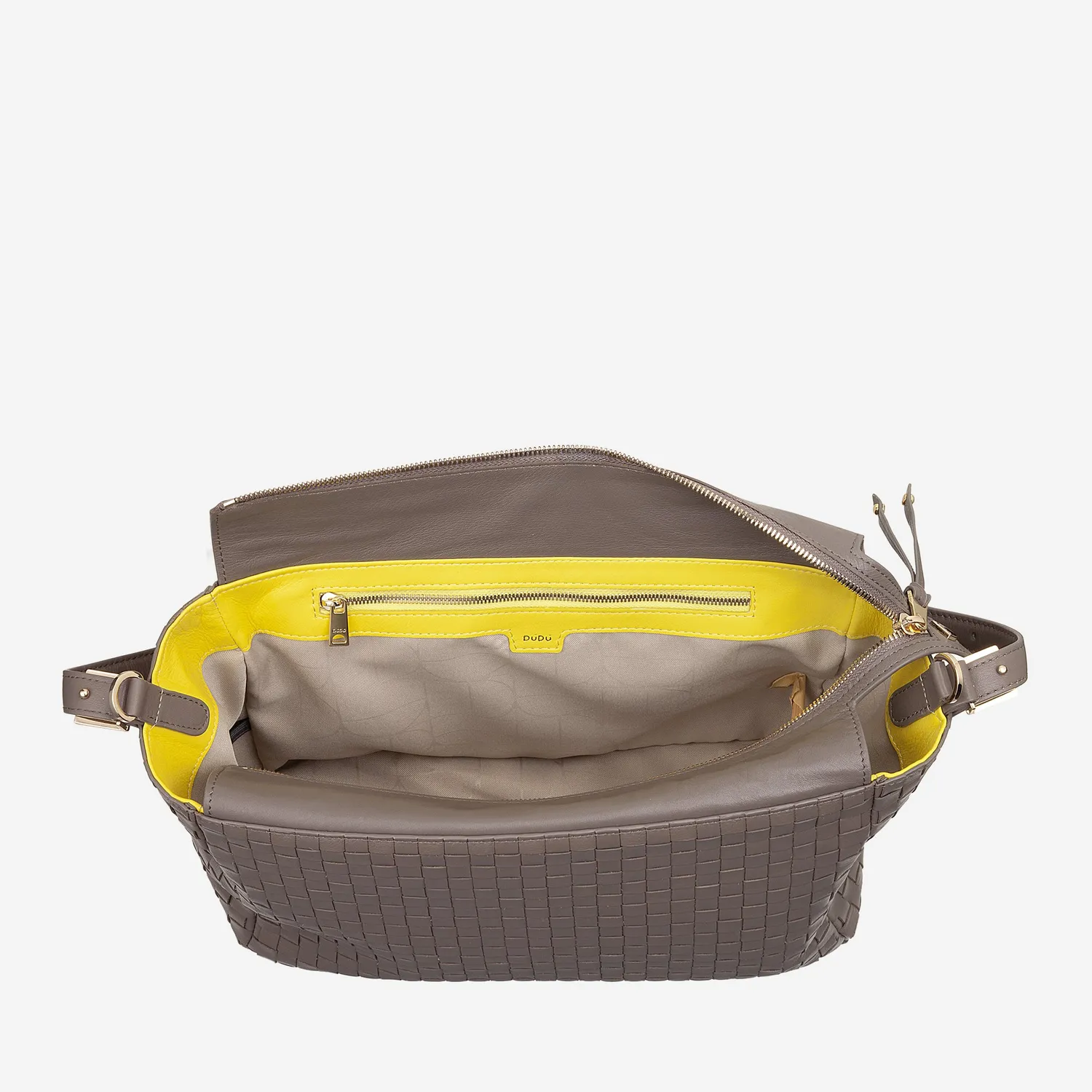 DuDubags Scala skulderveske taupe flettet skinn