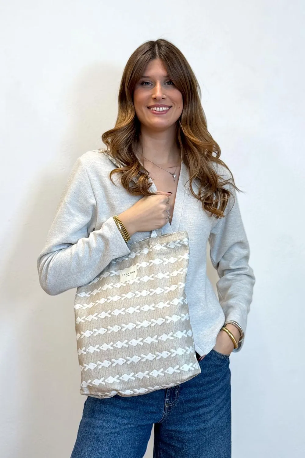 De La Mur Pesc liten totebag beige fisk