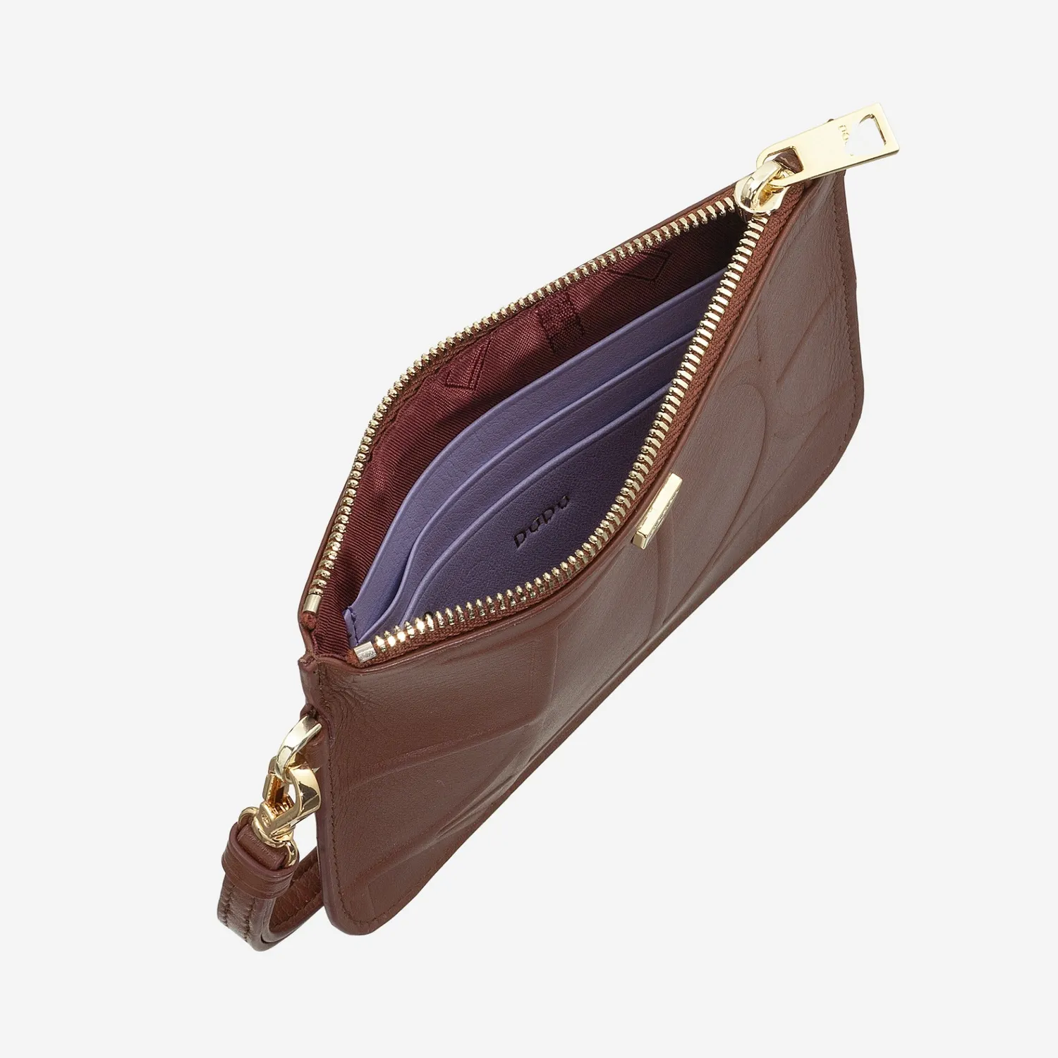 DuDubags Estoril clutch i skinn svart nude håndleddsreim