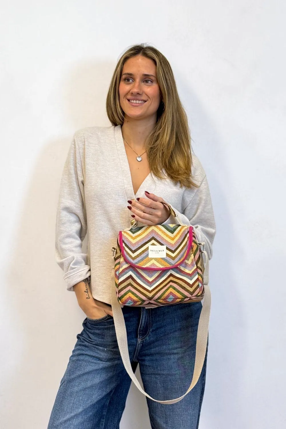 De La Mur Zaga Lunch kjølebag beige ruter isolert