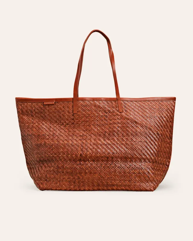 Calajade Isai XL Nutmeg Twill shopper brun flettet skinn