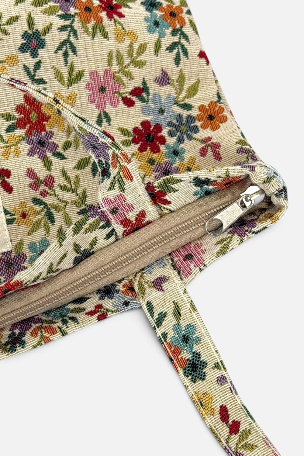 De La Mur Blum totebag beige blomstret med glidelås