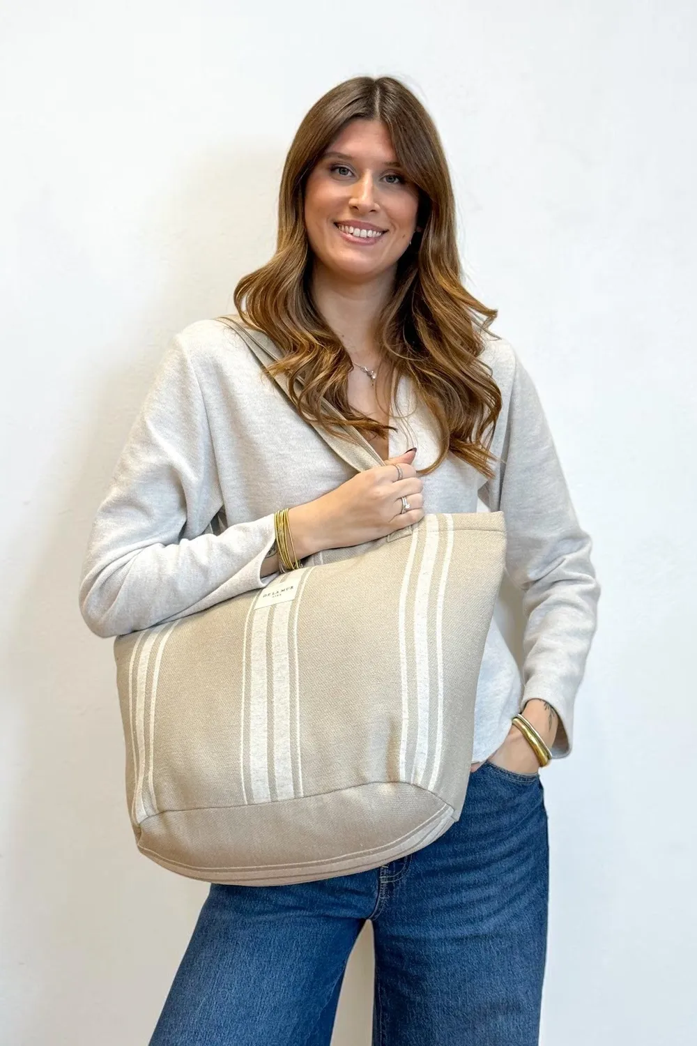 De La Mur Carre shopper stor beige stripet