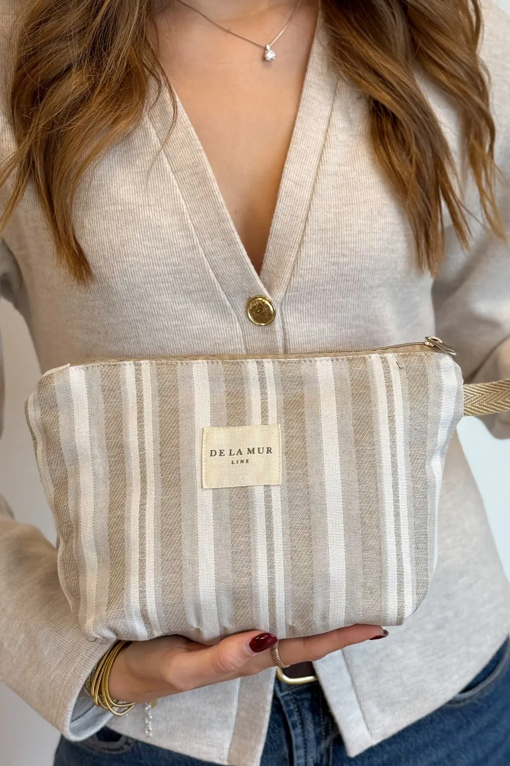 De La Mur Malik stor toalettmappe beige stripet
