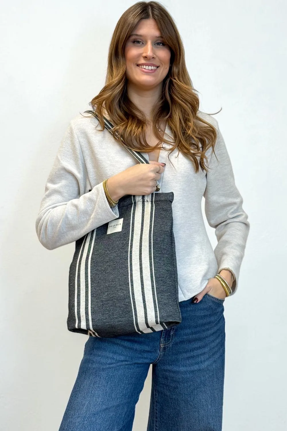 De La Mur Tica totebag stripet 35 cm glidelås