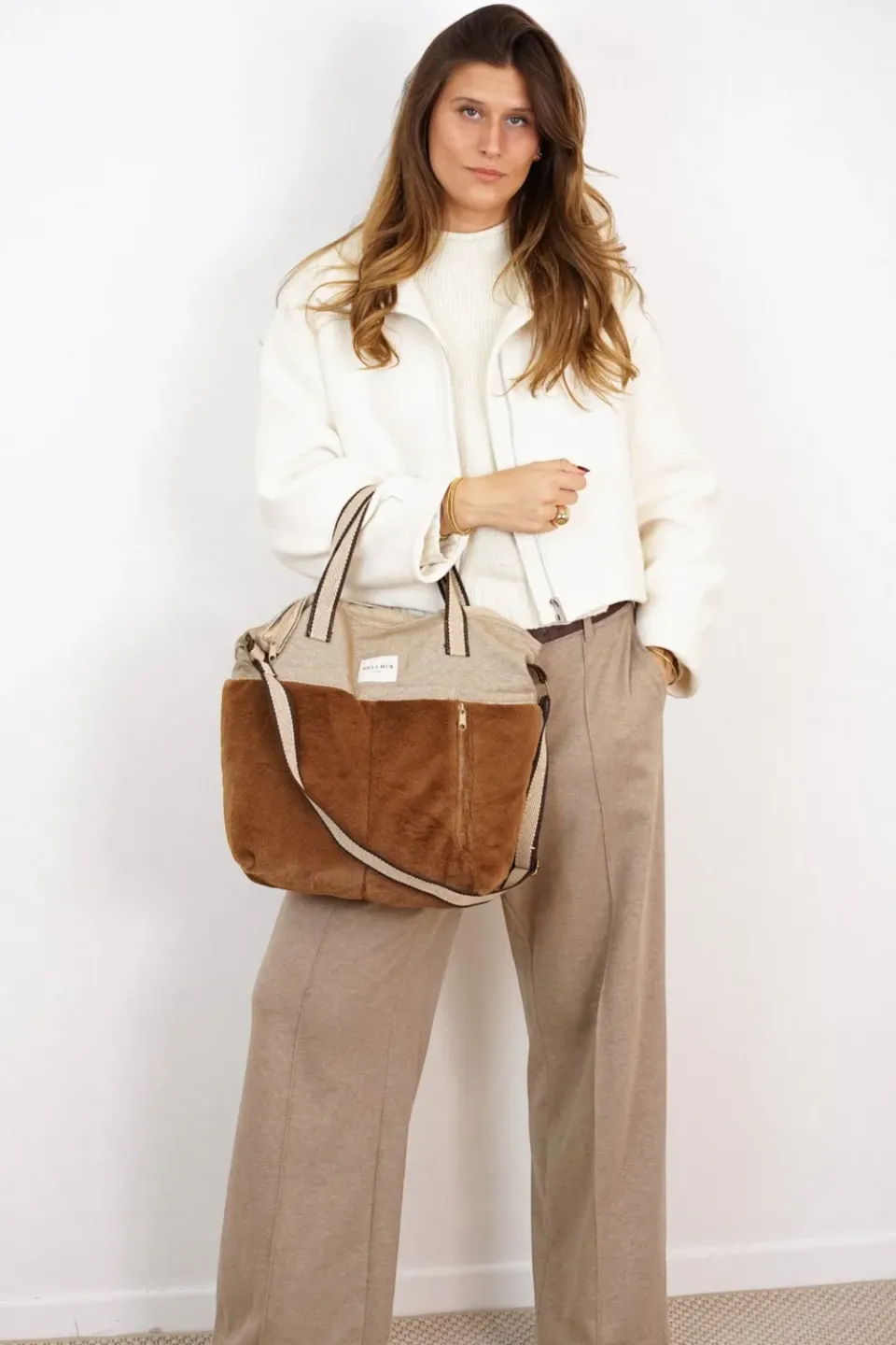 De La Mur Pile Grande veske beige plysj