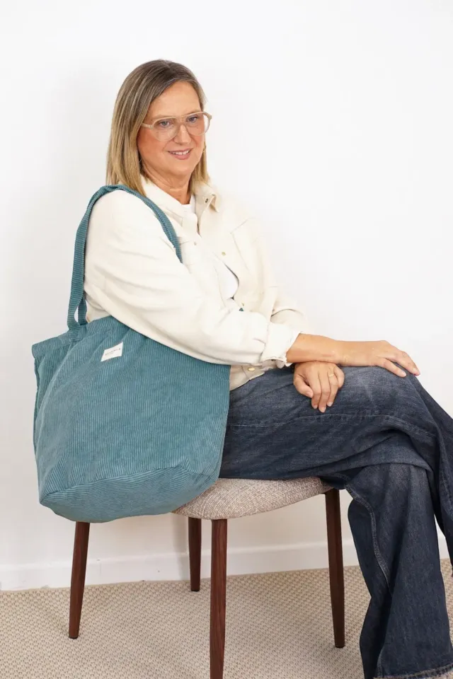 De La Mur Jade shopper blå kordfløyel 51 cm