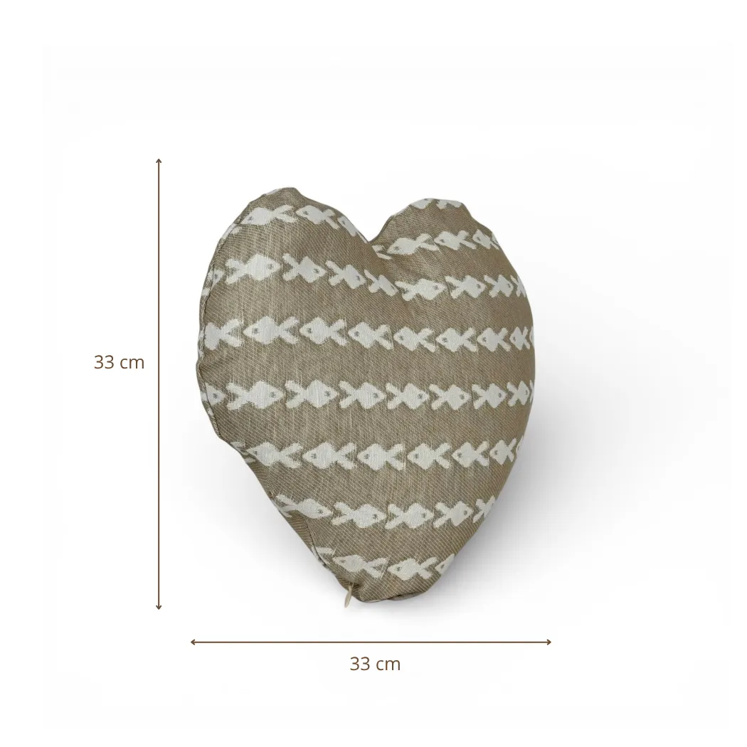 De La Mur Corazón hjertepute 33 cm fiskemønster beige