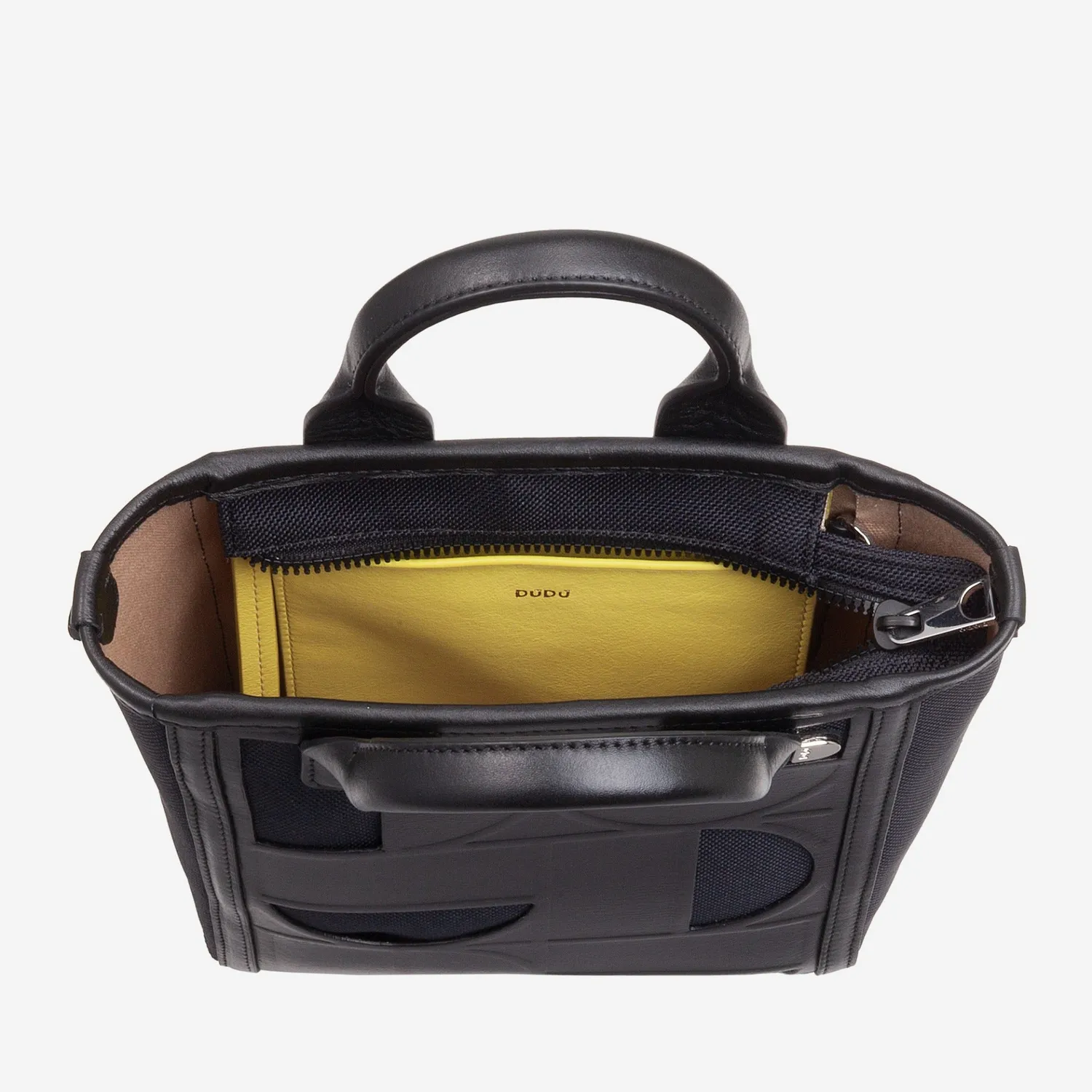 DuDubags Liverty veske svart/gul skinn og stoff