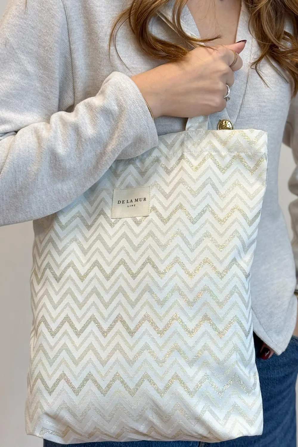 De La Mur Astro totebag beige sikksakk glidelås
