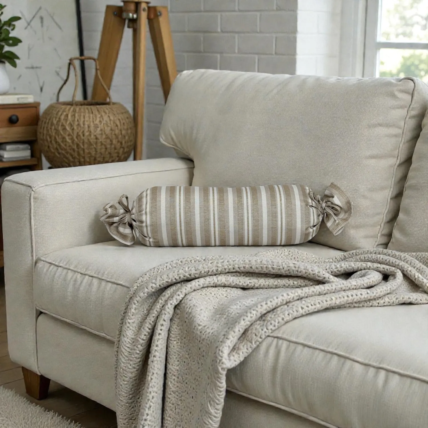 De La Mur Malik pute rund 50 cm stripet beige