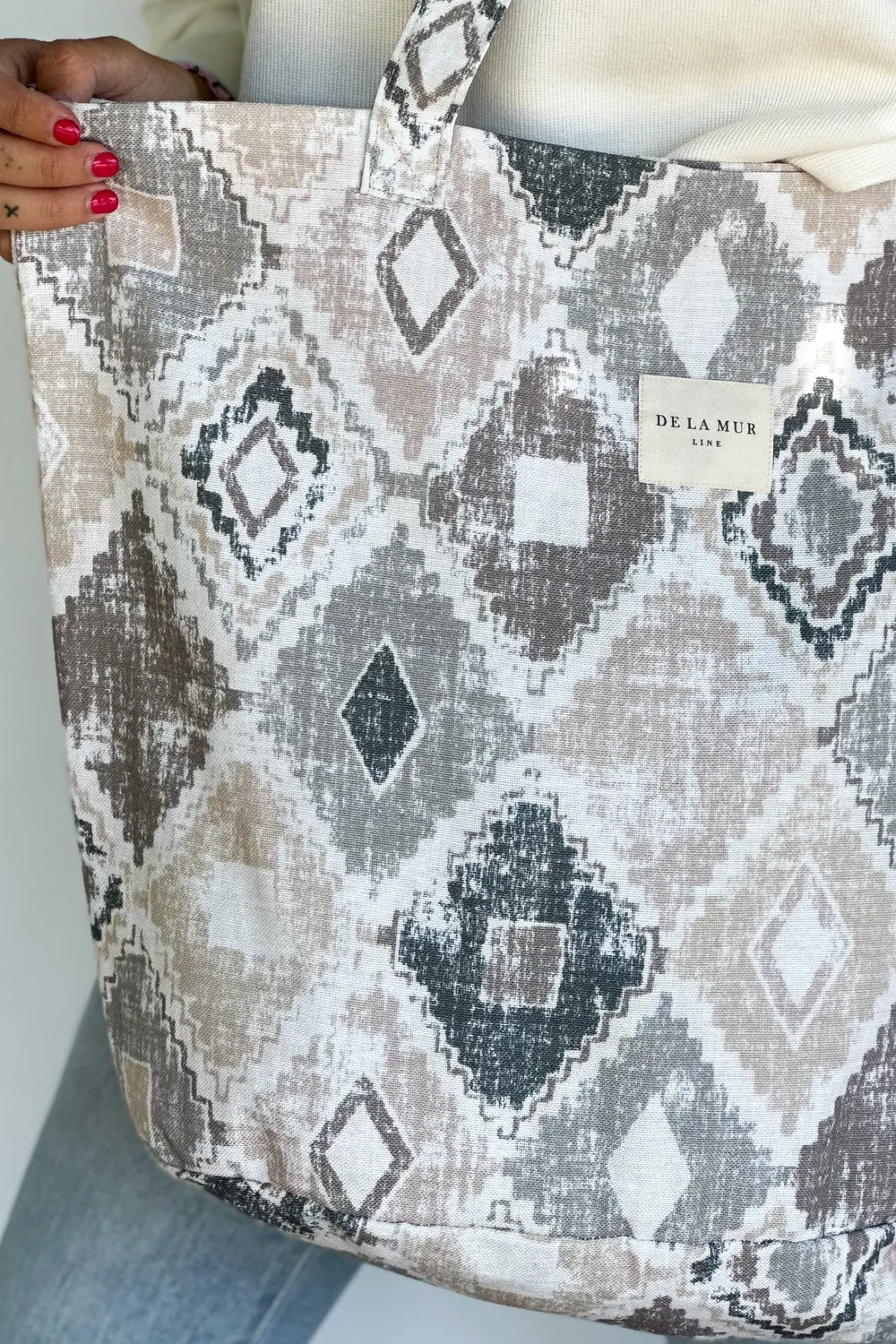 De La Mur Oso shopper stor 51x37 grå geometrisk