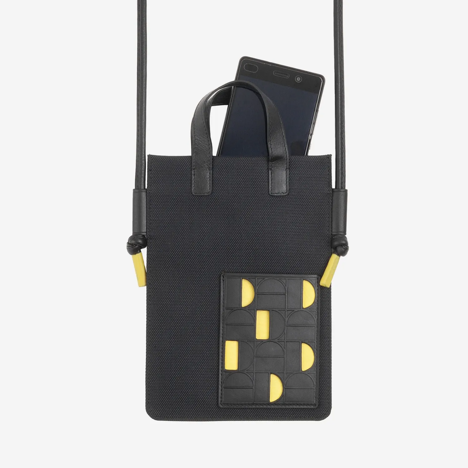 DuDubags Faro mobilveske crossbody svart/gul stoff og skinn