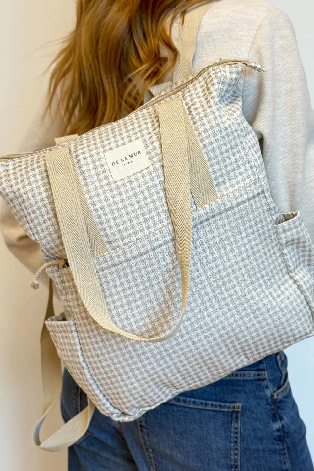 De La Mur Vison ryggsekk beige vichy-rutet