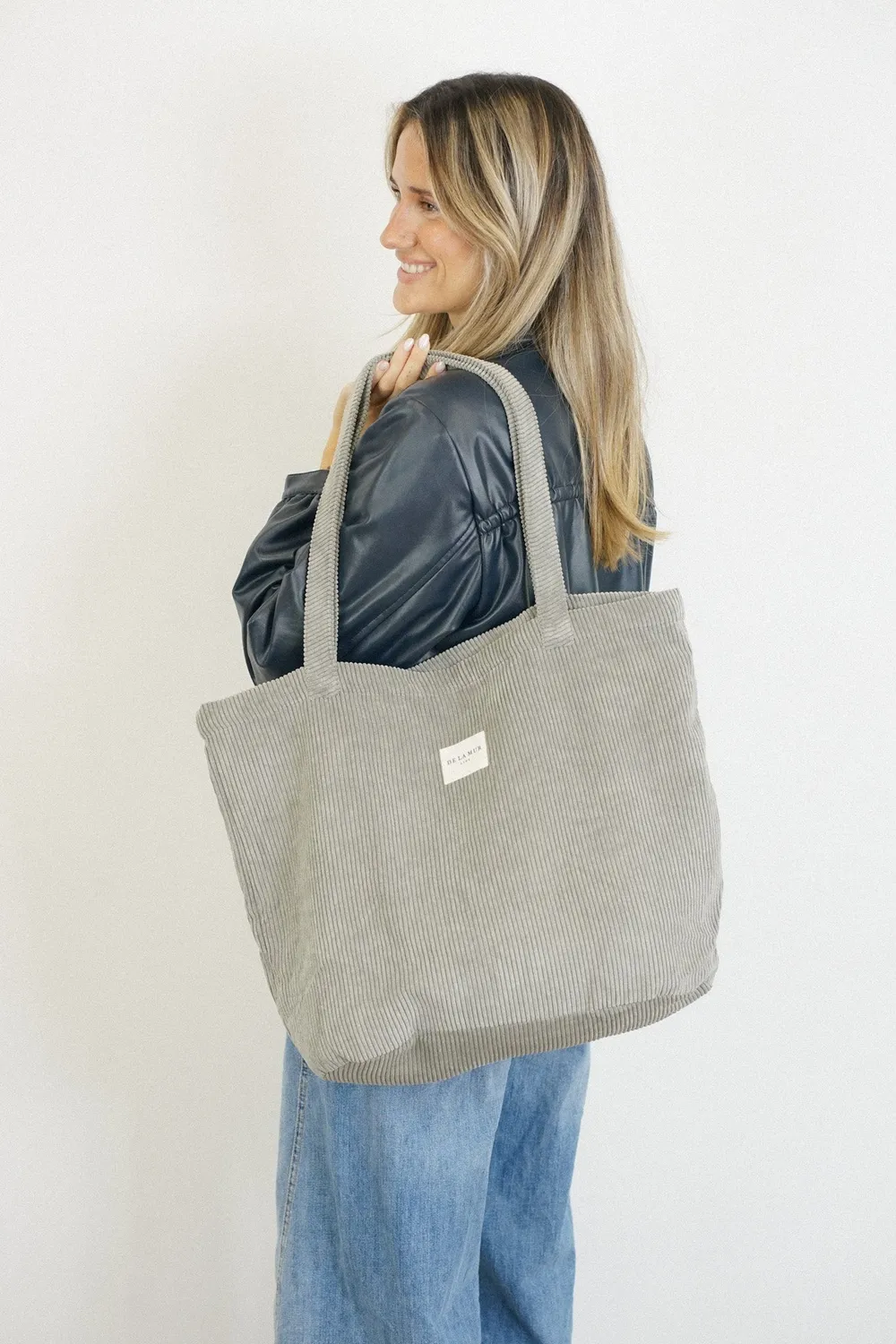 De La Mur Ash shopper stor grå kordfløyel glidelås