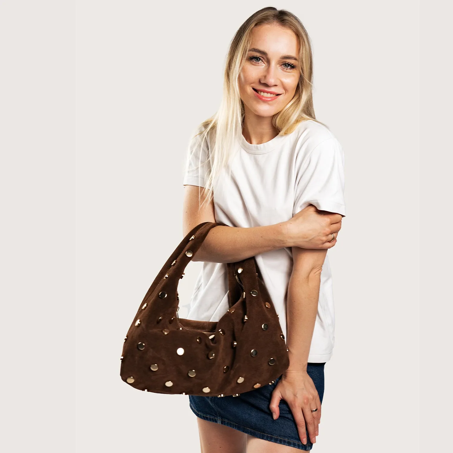 Latalia Vasto skulderveske caramel mocka nitar