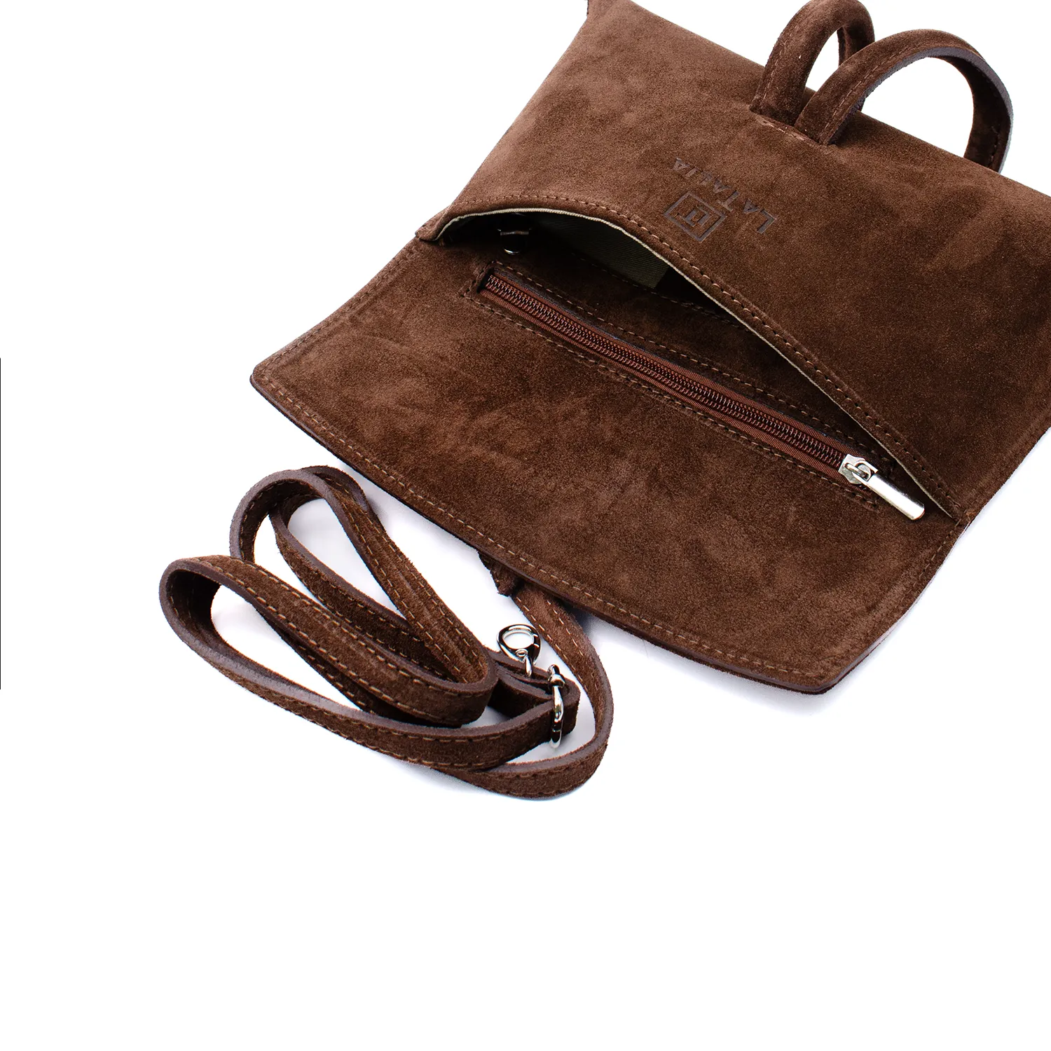Latalia Barletta clutch sjokoladebrun mocka