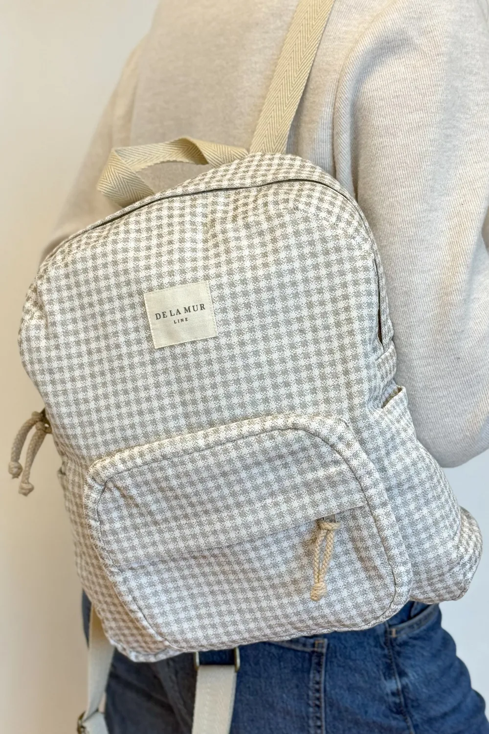De La Mur Vison ryggsekk rutet beige 30 cm