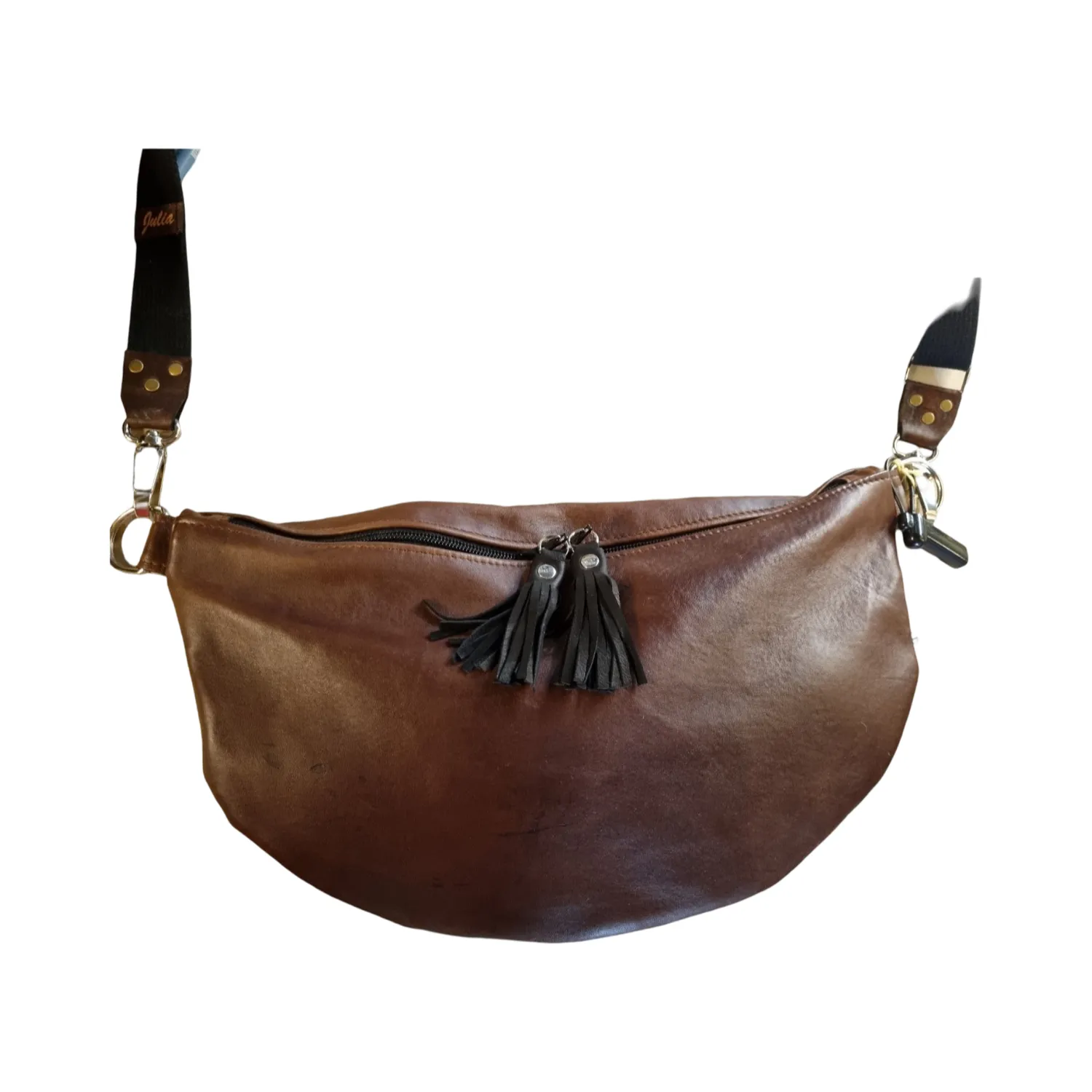 Julia Stray bumbag mørk brun skinn messing