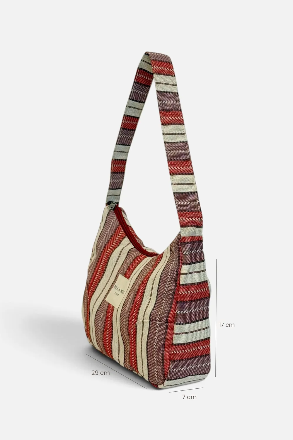 De La Mur Make skulderveske stripet lilla rød 29 cm