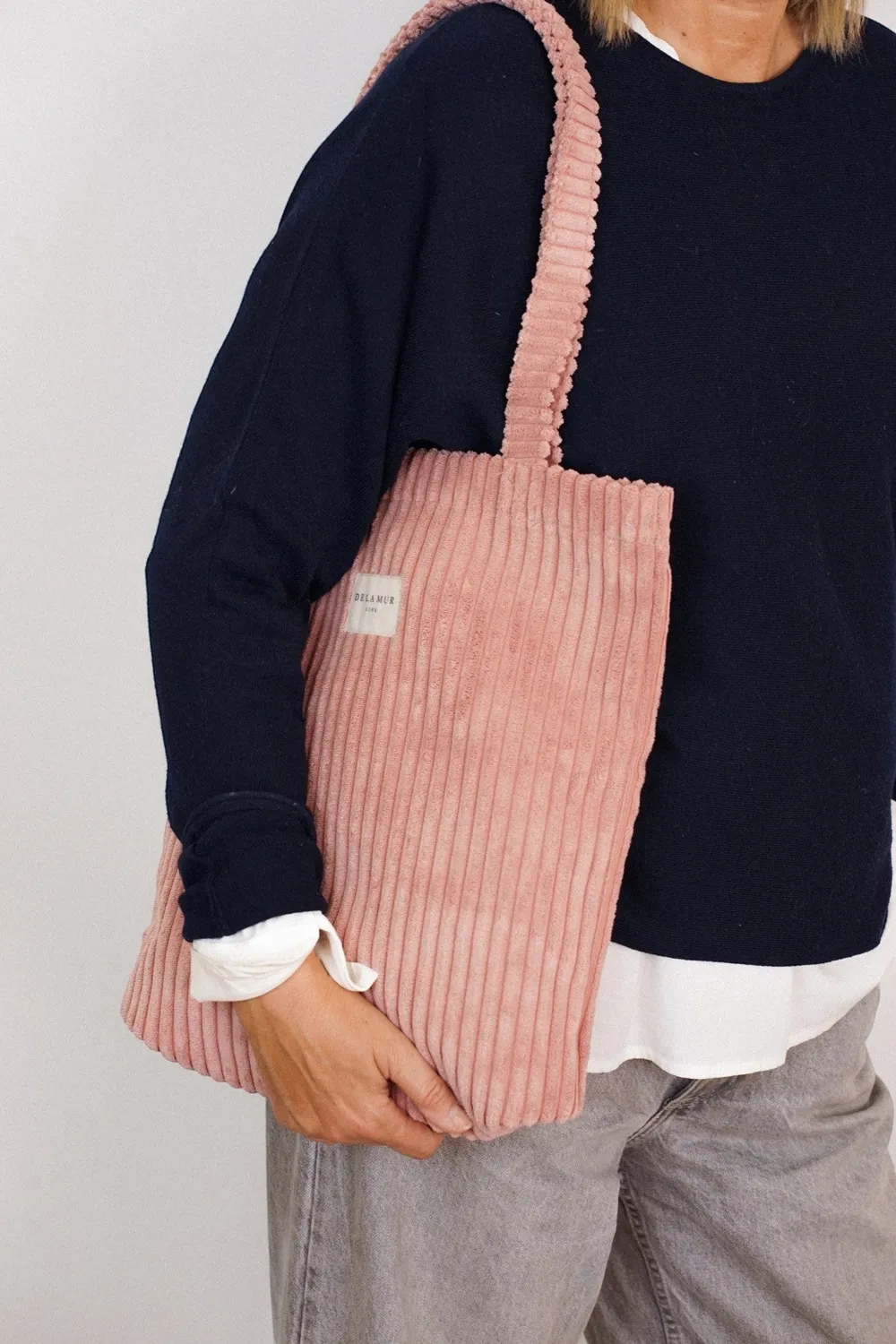 De La Mur Crepe totebag rosa kordfløyel med glidelås