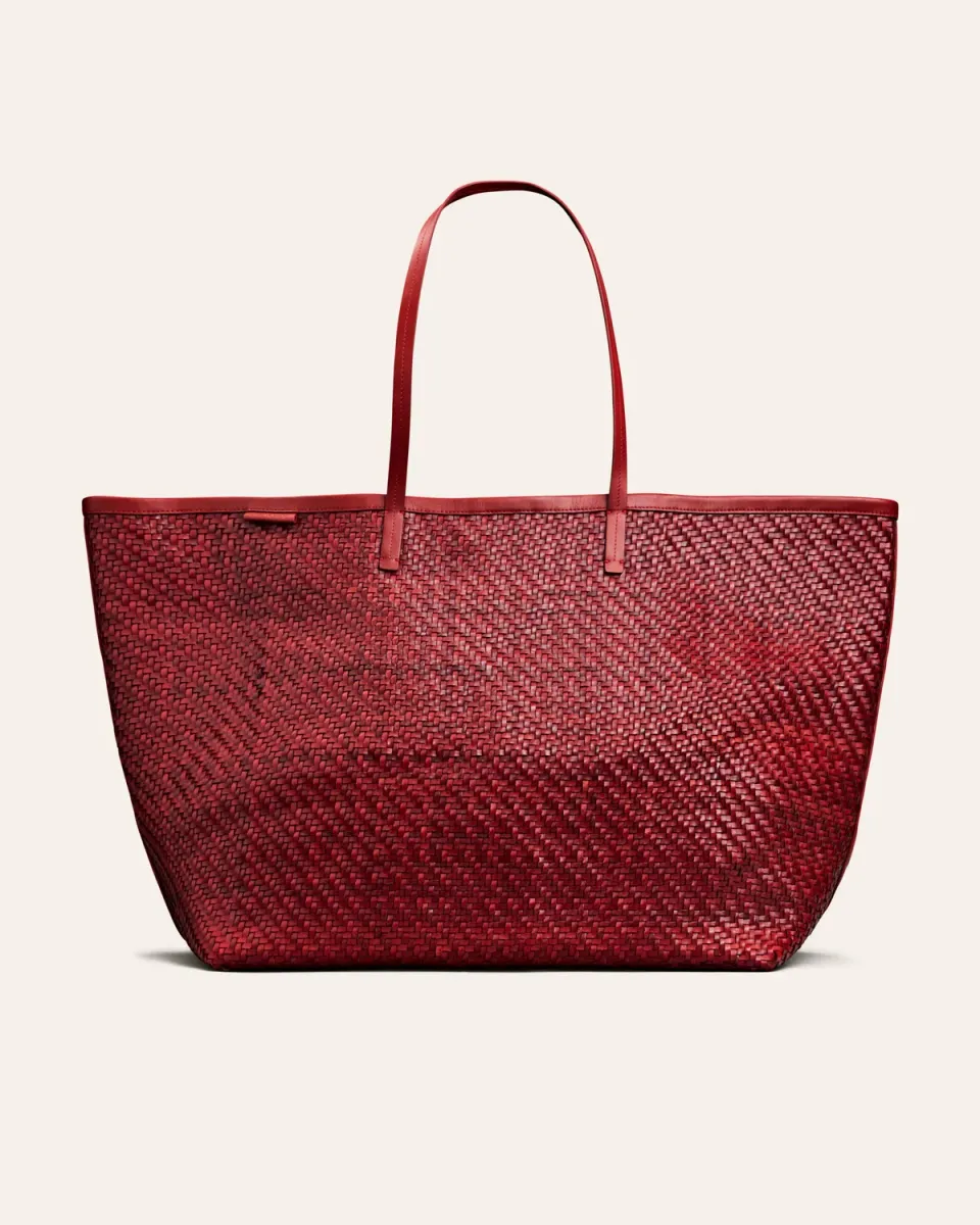 Calajade Isai XL shopper Falu Red flettet saueskinn