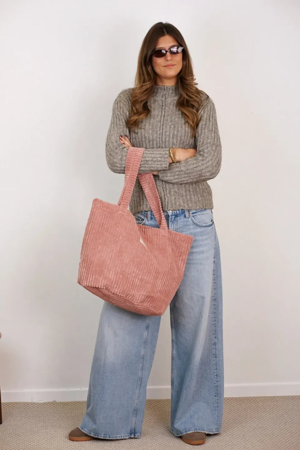 De La Mur Crepe shopper stor glidelås – rosa kord