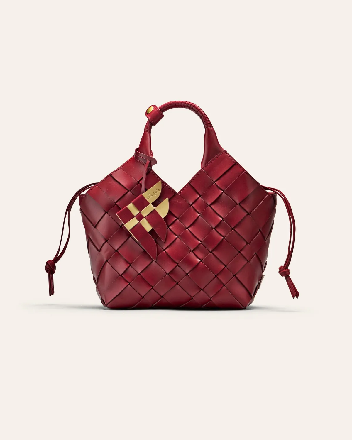 Calajade Misu skulderveske Rumba Red flettet skinn