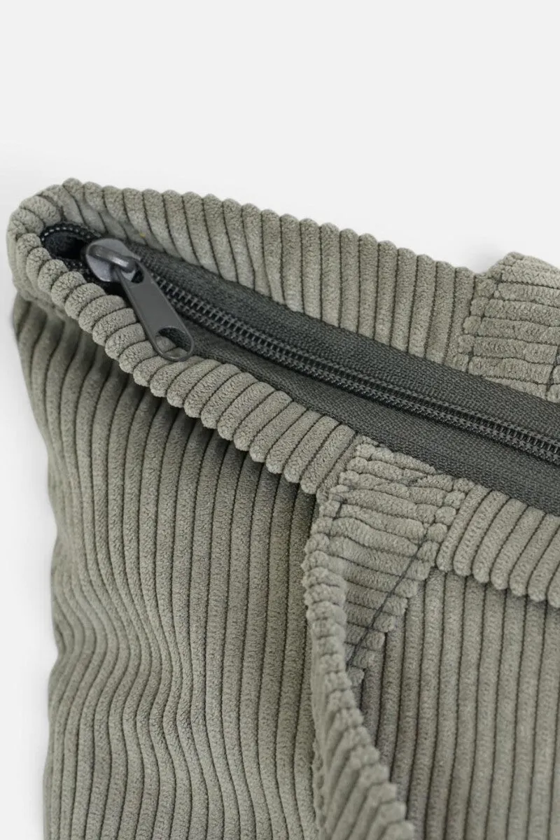 De La Mur Ash totebag liten grå kordfløyel glidelås