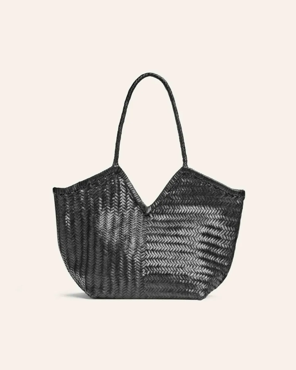 Calajade Humi totebag i skinn Black flettet stor